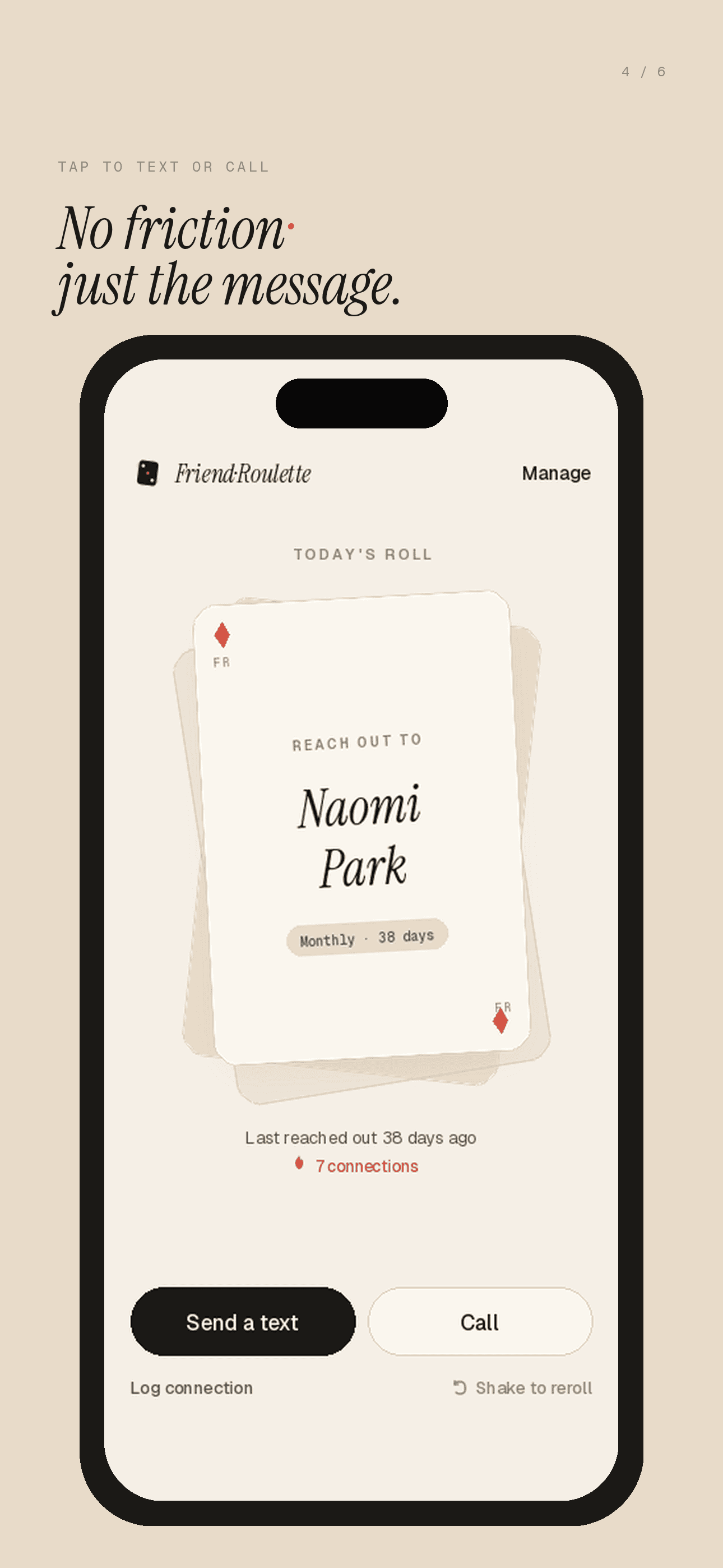 Tap to text or call hands off to the native Messages or phone app